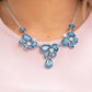 Paparazzi Accessories Everglade Escape - Blue Convention Necklaces draped elegantly across the chest, clusters of geometric blue gems, brushed in the fall Pantone® of Midnight, gather around sparkling white rhinestones, creating a bright and beautiful pattern. Features an adjustable clasp closure.  Sold as one individual necklace. Includes one pair of matching earrings.  2022 Glow Convention 