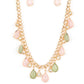 Paparazzi Accessories - Frosted and Framed - Multi Necklaces a thick gold chain is decorated in faceted Loden Frost and baby pink teardrops wrapped in gold frames. The opacity of the beads adds a dreamy feel to the design, while tiny gold accents dotted with white rhinestone centers add a hint of shimmer. Features an adjustable clasp closure.  Sold as one individual necklace. Includes one pair of matching earrings.