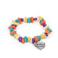 Bracelets an assortment of chiseled orange, turquoise, yellow, purple, and white stones are threaded along an elastic stretchy band in a free-spirited pattern. A silver heart charm, hammered in antiqued texture is engraved with the words "created with a purpose" for an inspiring finish. As the stone elements in this piece are natural, some color variation is normal.  Sold as one individual bracelet.