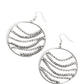 Paparazzi Accessories - Fighting Fortune - Silver Earrings rippling across the inner circumference of an oversized silver hoop, rows of glistening silver box-chains, and dainty white rhinestones, pressed into square silver frames glide into a sparkly, industrial palette below the ear. Earring attaches to a standard fishhook fitting.  Sold as one pair of earrings.