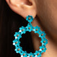 Paparazzi Accessories - Daisy Meadows - Blue Floral Earrings hanging from a solitaire blue daisy, a dainty collection of blue daisies bloom into a free-spirited wreath below the ear. Gold studs gleam from the centers of the tactile flowers, adding an industrial sheen to the display. Earring attaches to a standard post fitting.  Sold as one pair of post earrings.