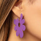 Paparazzi Accessories - Flower Power Fantasy - Purple EMP 2023 Earrings Asymmetrical, oversized purple petals bloom into an abstract flower hoop for a fashionable, attention-grabbing pop of color around the ear. Earring attaches to a standard post fitting. Hoop measures approximately 2" in diameter.  Sold as one pair of hoop earrings.