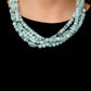 Paparazzi Accessories - Layered Lass - Blue Bead Necklaces varying in shape and color, a collection of milky round and oval Skylight beads are threaded along invisible wires below the collar. Shiny silver cube beads are sprinkled throughout the strands, adding hints of shimmer to the vibrant layers. Features an adjustable clasp closure.  Sold as one individual necklace. Includes one pair of matching earrings.