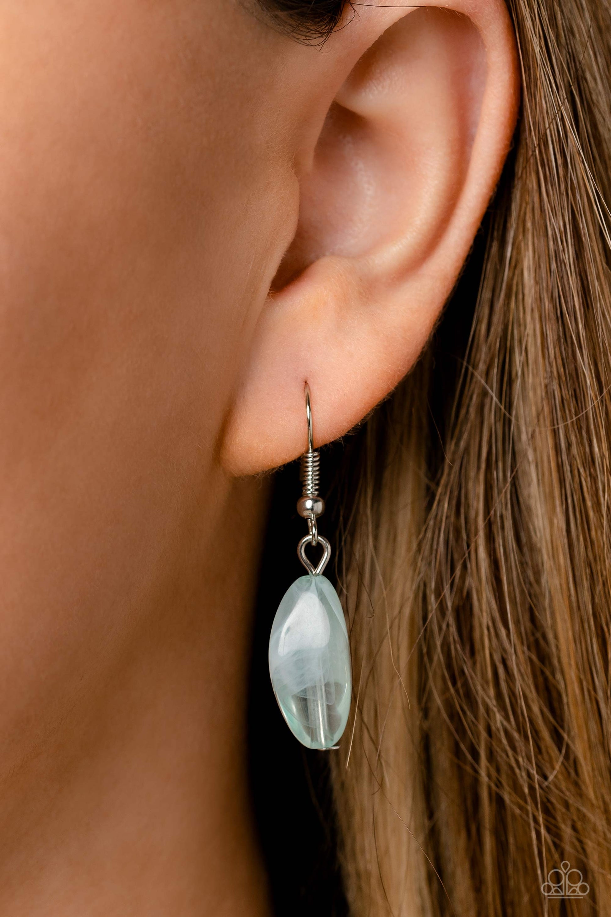 Paparazzi Accessories - Layered Lass - Blue Bead Necklaces varying in shape and color, a collection of milky round and oval Skylight beads are threaded along invisible wires below the collar. Shiny silver cube beads are sprinkled throughout the strands, adding hints of shimmer to the vibrant layers. Features an adjustable clasp closure.  Sold as one individual necklace. Includes one pair of matching earrings.