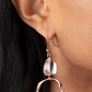 All Clear - Circle Clear Copper Earrings an imperfect crystal-like gem gives way to a twisted shiny copper hoop, resulting in a refined asymmetrical display. Earring attaches to a standard fishhook fitting.  Sold as one pair of earrings.  Paparazzi Jewelry is lead and nickel free so it's perfect for sensitive skin too!