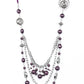 Paparazzi Accessories All the Trimmings - Purple Necklaces a silky purple ribbon replaces a traditional chain to create a timeless look. Pearly deep purple beads and funky silver pieces intermix with varying lengths of silver chains to give a fresh take on a Victorian-inspired piece.