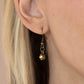 Dizzy With Desire - Brass Circle Link Aurum Rhinestone Necklaces oversized asymmetrical brass rings swing from the bottom of a rustic brass chain. Encrusted in aurum rhinestones, matching brass rings trickle between the dizzying fringe, adding a sparkly smolder to the edgy display. Features an adjustable clasp closure.  Sold as one individual necklace. Includes one pair of matching earrings.  Paparazzi Jewelry is lead and nickel free so it's perfect for sensitive skin too!