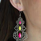 Flamboyant Frills - Multi Earrings suspended in the centers of three web-like silver frames, Raspberry Sorbet and Illuminating marquise cut beads create flashy focal points. Graduating in size from top to bottom, the airy frames connect into an irresistibly flamboyant lure. Earring attaches to a standard fishhook fitting.  Sold as one pair of earrings.  Paparazzi Jewelry is lead and nickel free so it's perfect for sensitive skin too!