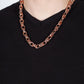 Rookie of the Year - Copper Link Necklaces a chunky collection of bold shiny copper links interlock across the chest, creating an intense industrial centerpiece. Features an adjustable clasp closure.  Sold as one individual necklace.