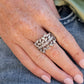 Paparazzi Scattered Sensation - White April 2022 Life of the Party Rings dotted in dainty white rhinestones, a single silver band separates a haphazard explosion of round and emerald cut rhinestones across the finger. Features a stretchy band for a flexible fit.  Sold as one individual ring.   Life of the Party exclusive item April 2022.  