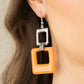 Twice as Nice - Orange Earrings a cutout square painted in the bold Pantone® of Marigold sways from a shiny silver cutout square for a playful finish. Earring attaches to a standard fishhook fitting.  Sold as one pair of earrings.  Paparazzi Jewelry is lead and nickel free so it's perfect for sensitive skin too!